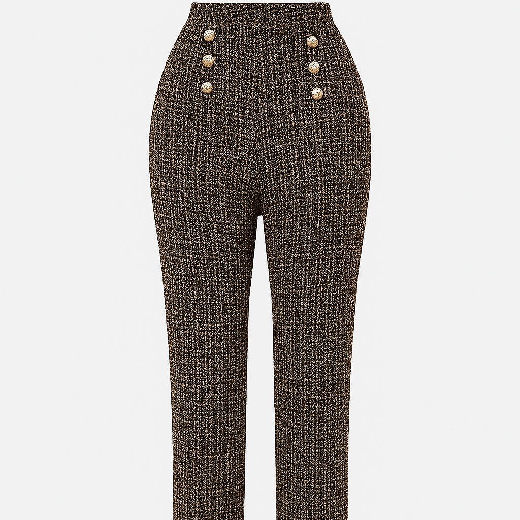 Tweed damesbroek met hoge taille en sierknopen - Noémie