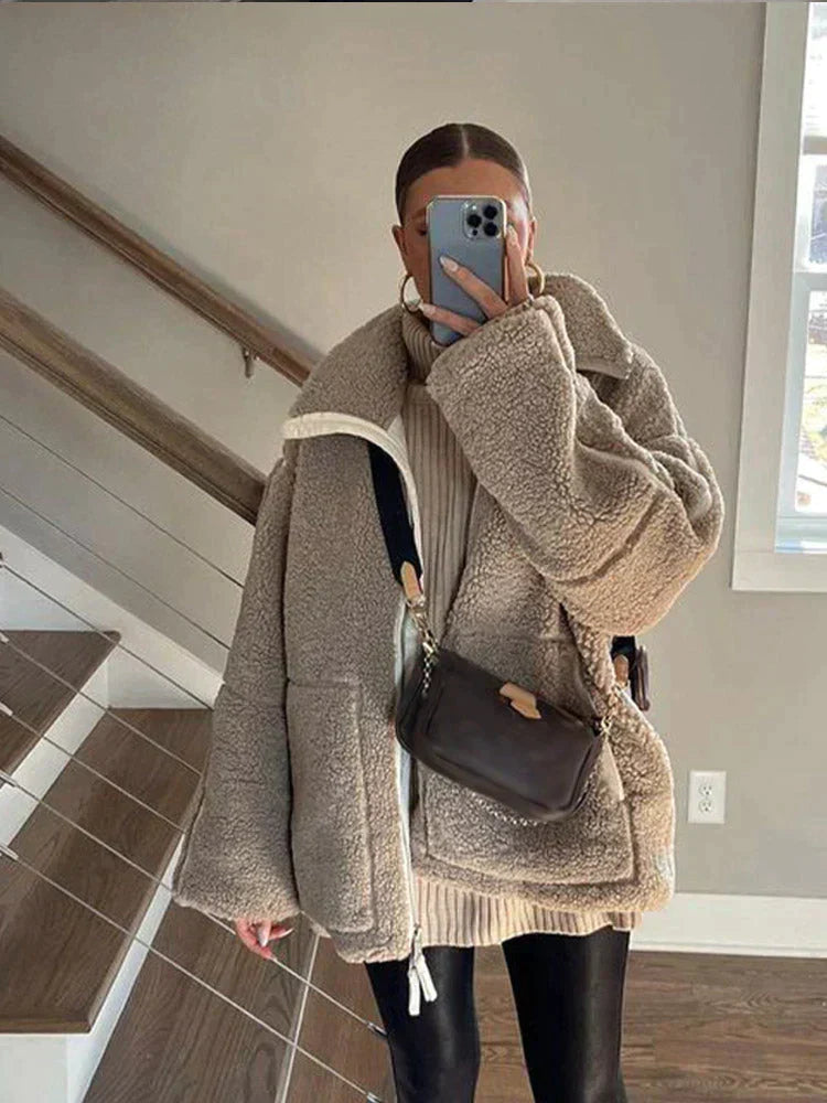 Oversized warme damesjas met ritssluiting - Selindra