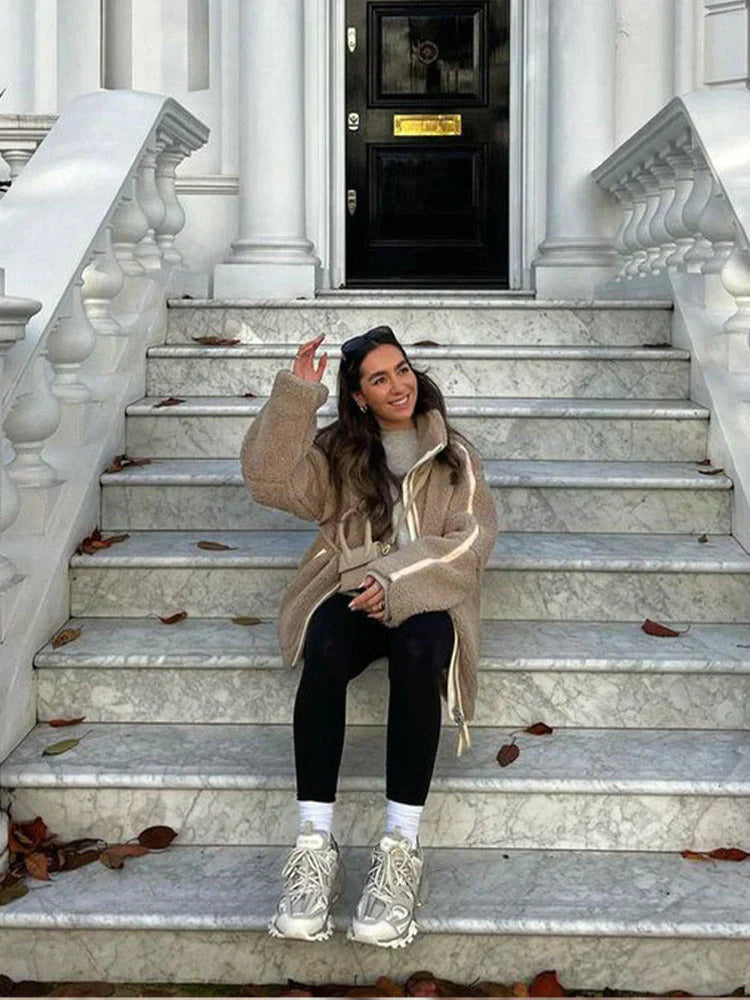 Oversized warme damesjas met ritssluiting - Selindra