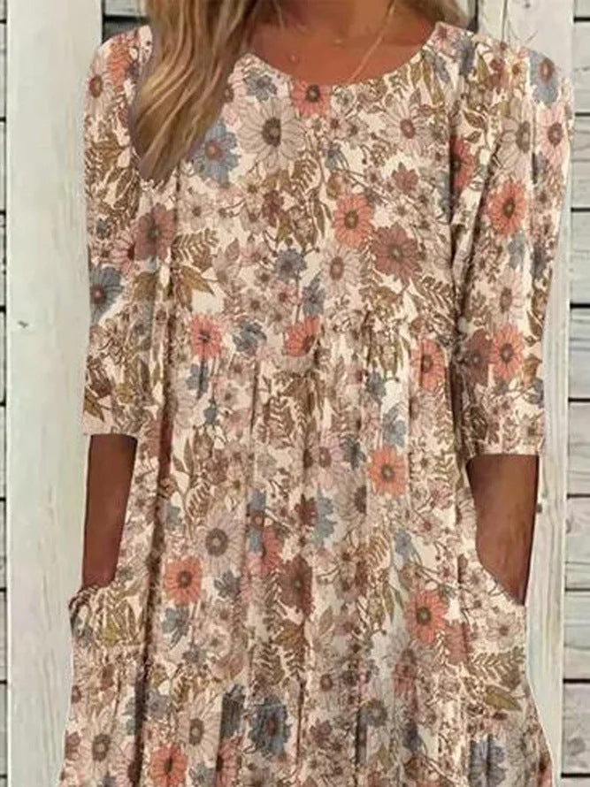 Sarina - Bohemian Jurk Met Ronde Hals Losse Casual Zakjurk Voor Vrouwen