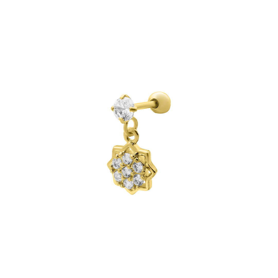 Bengelende Stenen Bloesem Oor Piercing 14K Verguld