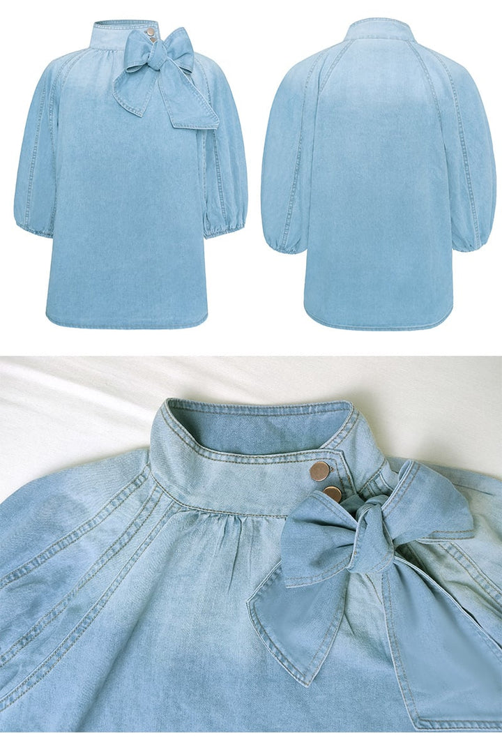 Nora - Katoenen coltrui met denim veters voor dames