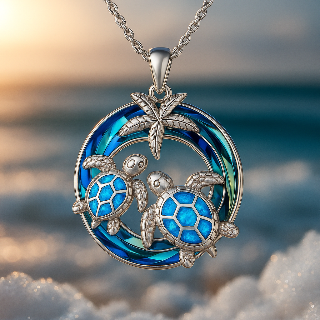 Damesketting Zeeschildpad Blauw Opaal Tropisch Cirkel - Helene
