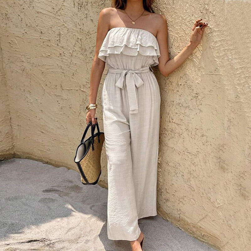 Dames jumpsuit met lange mouwen en ruches - Camila