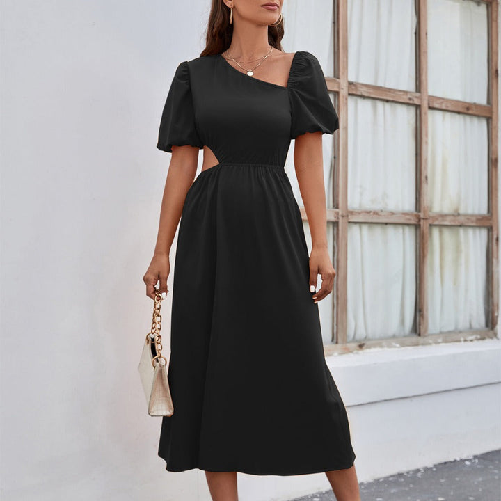 Midi-jurk vrouw asymmetrische halslijn elegante stijl - Mariela