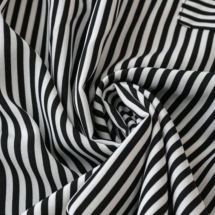 Damesblouse met verticale strepen, vloeiend model, oprolmouwen - Eloisa