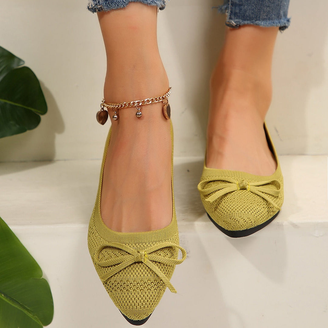 Ballerina's voor dames in ademende gebreide stof met decoratieve strik - Camila