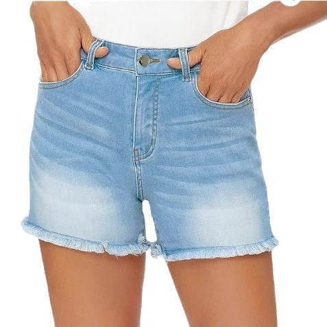 Dames denim shorts met hoge taille en gerafelde randen - Bianca