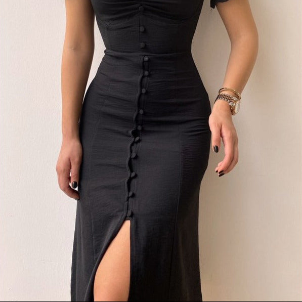 Dames midi-jurk met sierknopen in romantische stijl - Clara