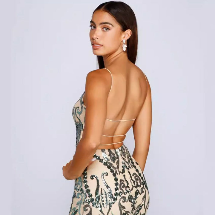 Feestjurk voor dames met geborduurd pailletteneffect - Kalea