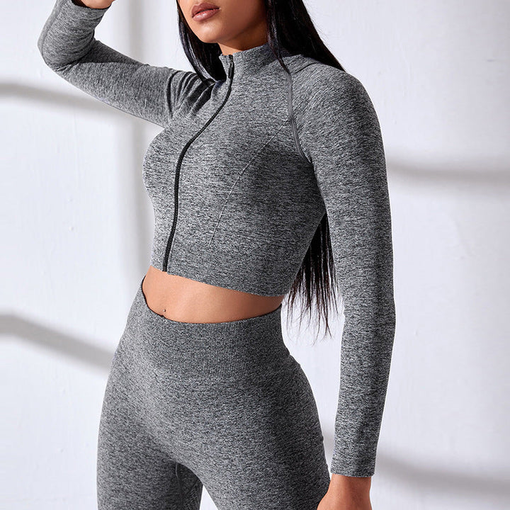 Sportset met crop top met lange mouwen en legging met rits