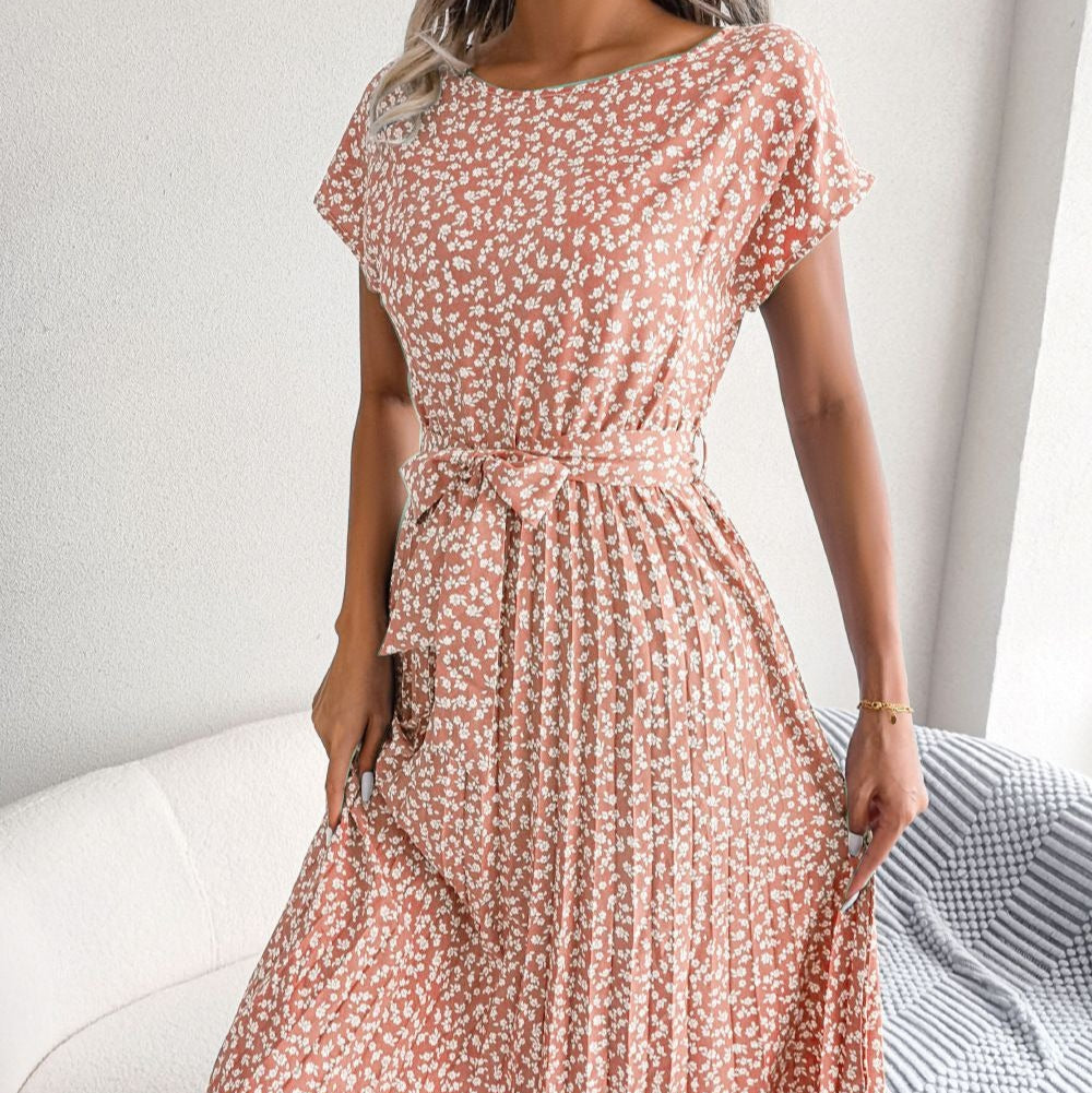 Dames midi-jurk met geplooide bloemen en een casual stijl - Julieta