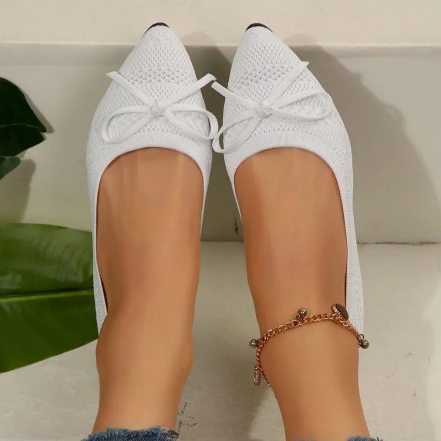 Ballerina's voor dames in ademende gebreide stof met decoratieve strik - Camila