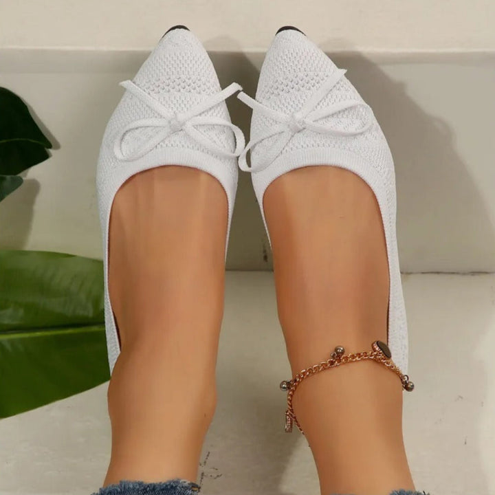 Ballerina's voor dames in ademende gebreide stof met decoratieve strik - Camila