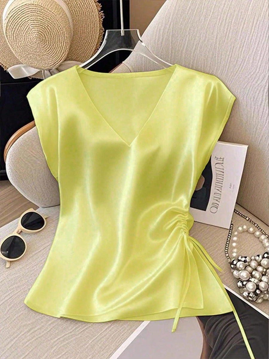 Damessatijnen top met V-hals licht vloeiend - Eirene