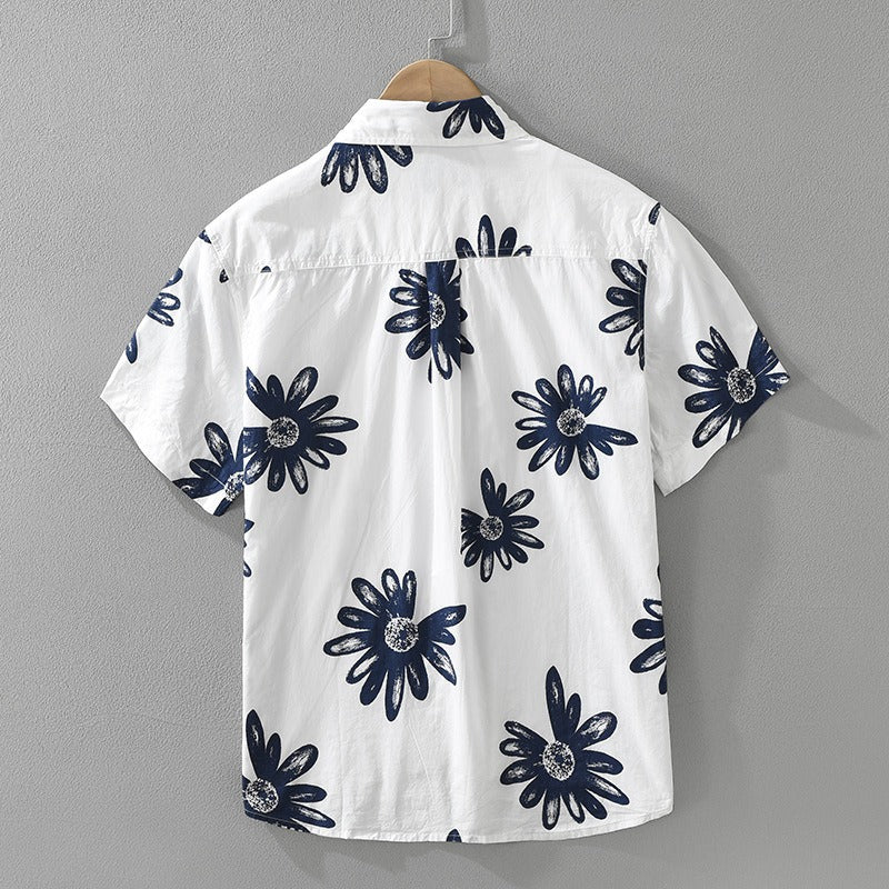 Casual katoenen herenoverhemd met bloemenprint en korte mouw - Rodrigo