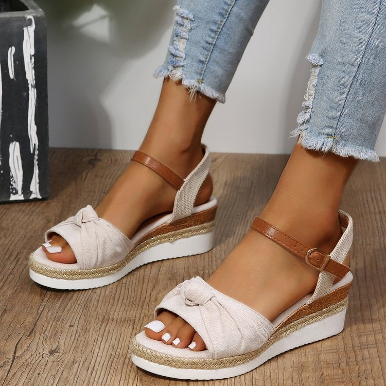 Damessandalen van canvas met casual strik in platformstijl - Beatriz