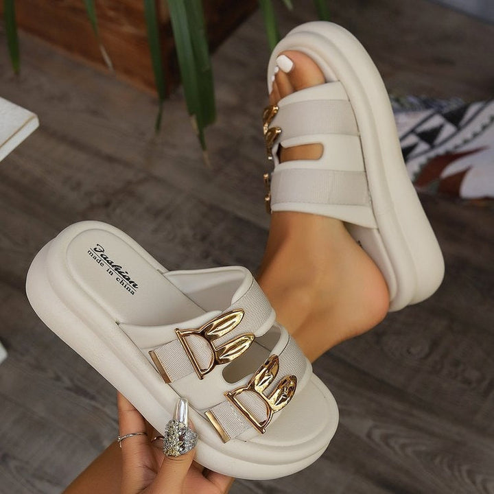 Slippers met gewatteerd plateau voor dames met metallic design - Julieta