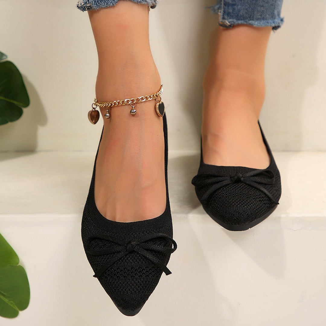 Ballerina's voor dames in ademende gebreide stof met decoratieve strik - Camila