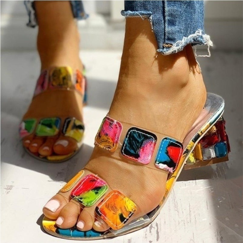 Sandalen met hoge hak en artistiek meerkleurig ontwerp - Camila