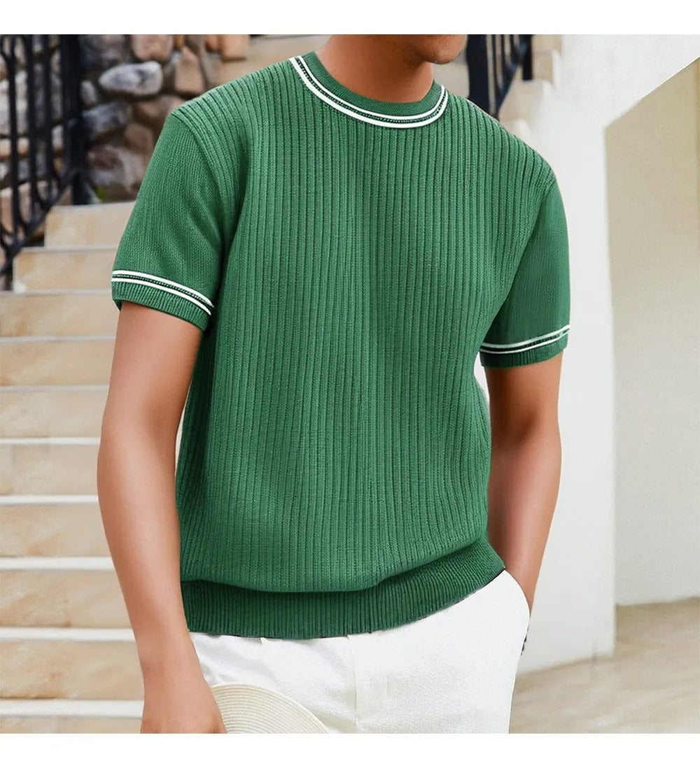 Heren geribd gebreid T-shirt ronde hals casual stijl - Elias