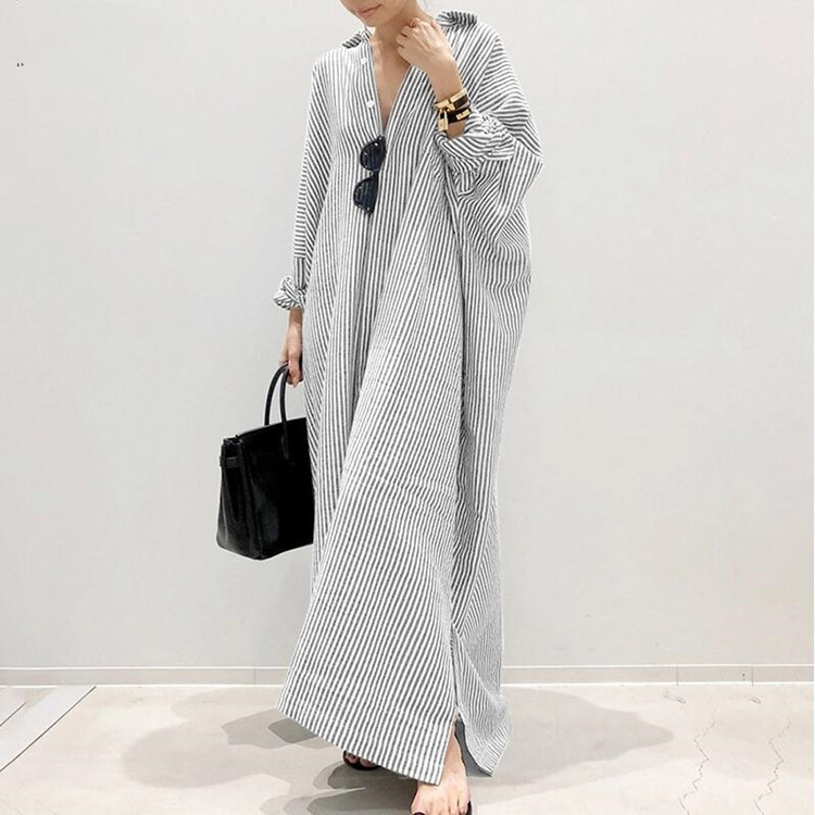 Yemaya - Oversized gestreepte maxi jurk