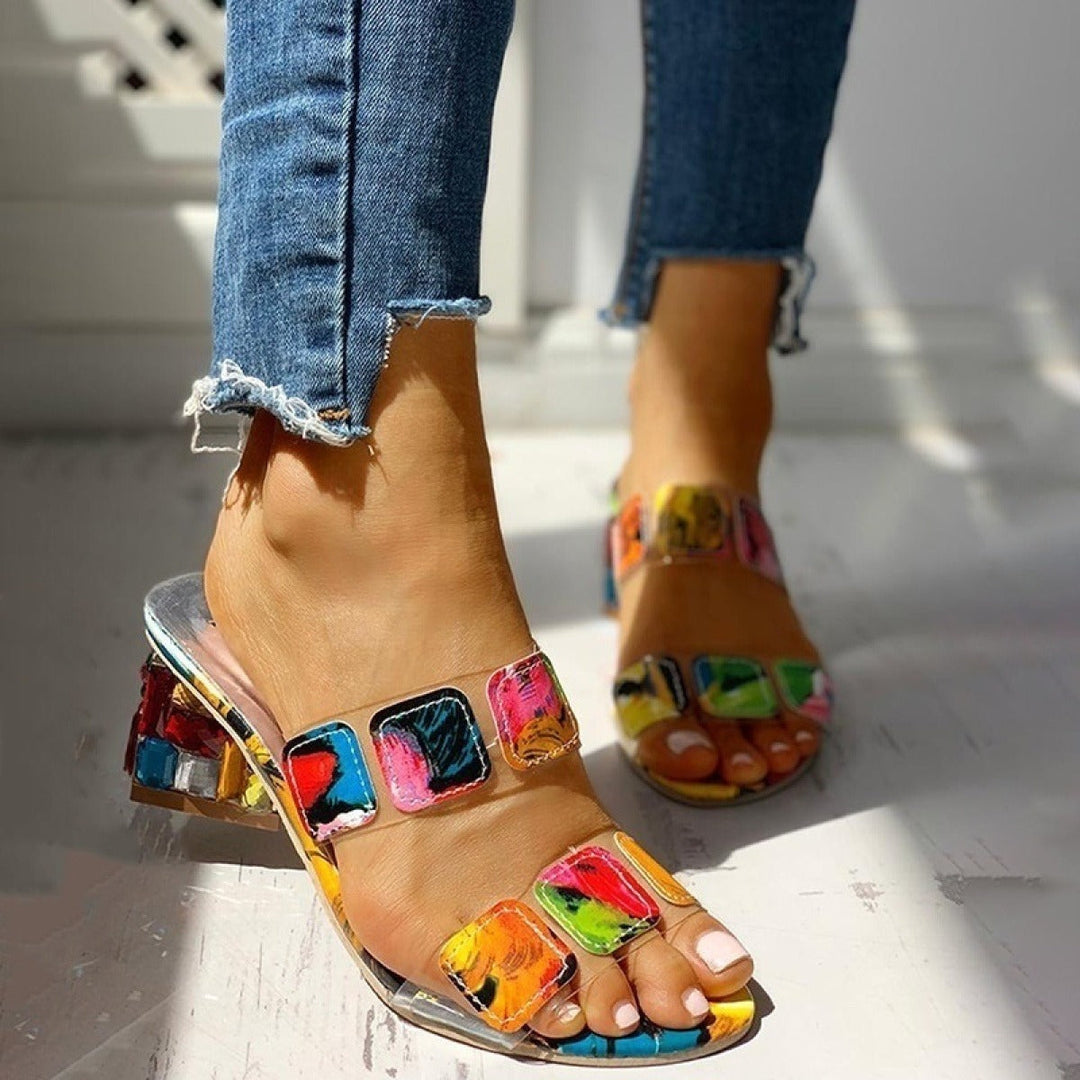 Sandalen met hoge hak en artistiek meerkleurig ontwerp - Camila