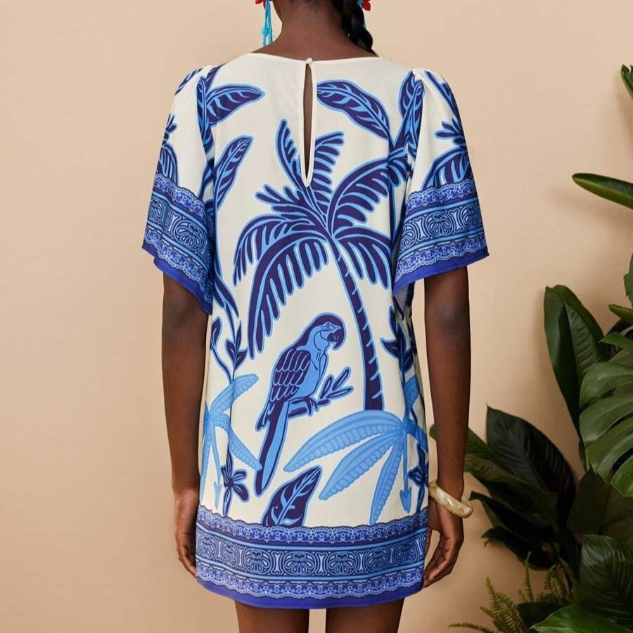 Korte etnische jurk met bloemenprint voor dames - Nayeli