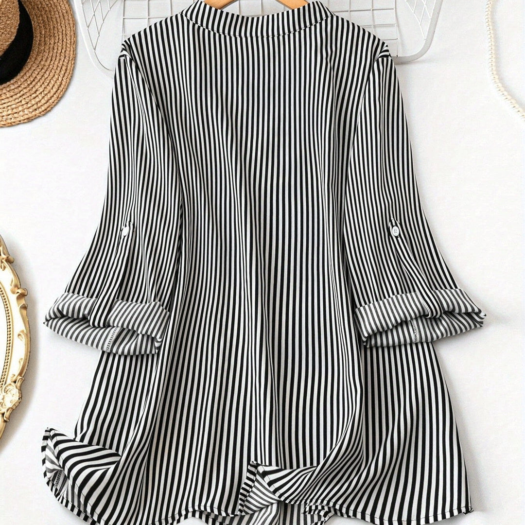 Damesblouse met verticale strepen, vloeiend model, oprolmouwen - Eloisa