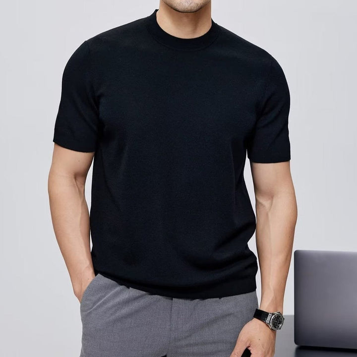 Heren-T-shirt van gemerceriseerd katoen, ronde hals, minimalistische stijl - Hugo