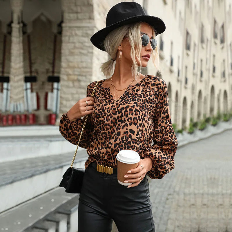 Retro damesblouse met luipaardprint en lange mouwen - Lina