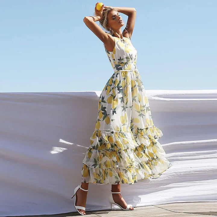 Margaret - mouwloze jurk met print