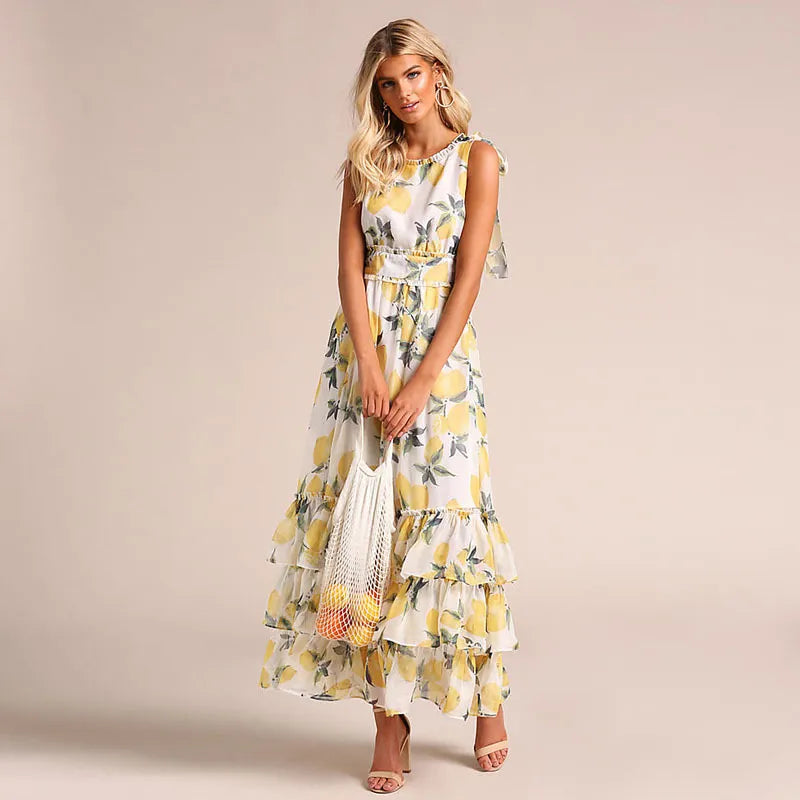 Margaret - mouwloze jurk met print