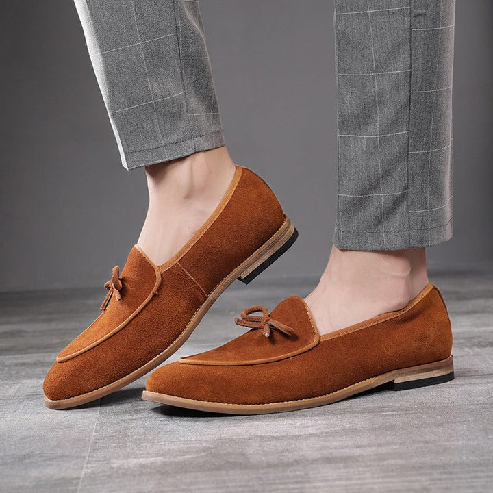 Bruine suède lederen decoratieve strik herenschoenen - Dorian