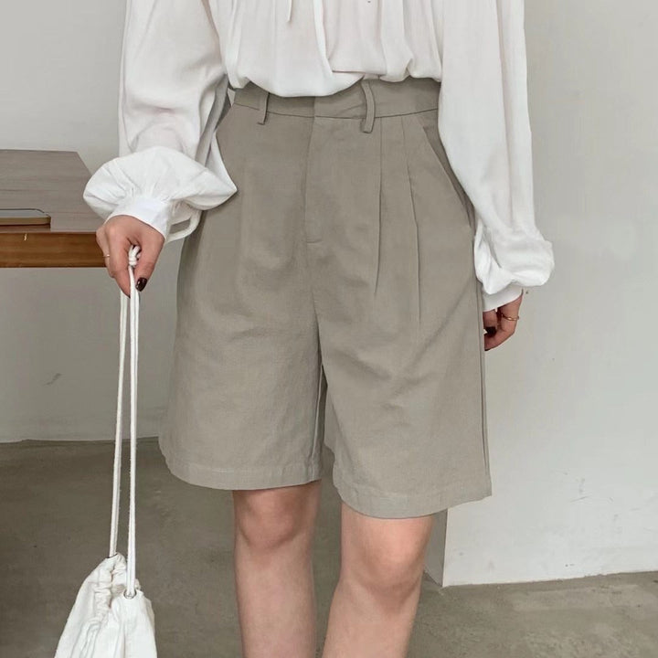 Linnen korte broek met hoge taille, recht model, voor dames - Clara