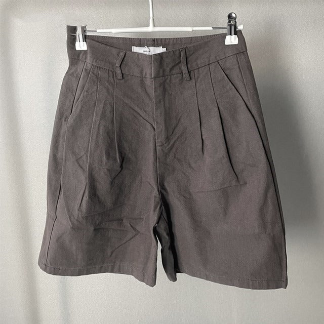 Linnen korte broek met hoge taille, recht model, voor dames - Clara