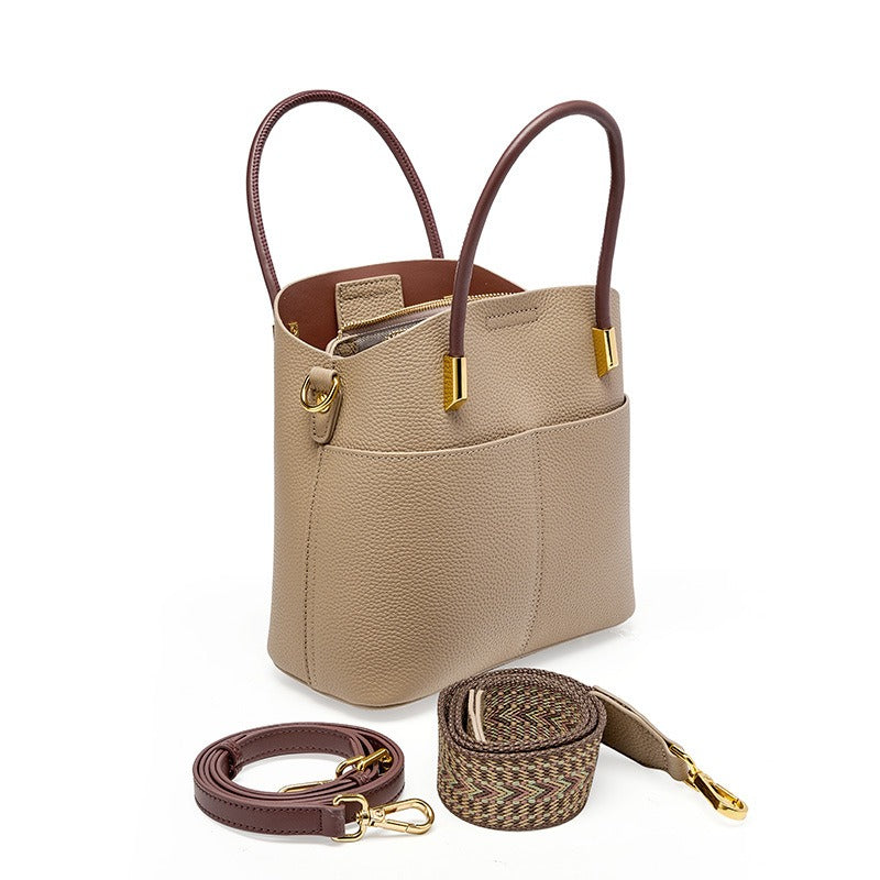 Emmerbag voor dames in generfd leer met dubbel handvat - Emilia