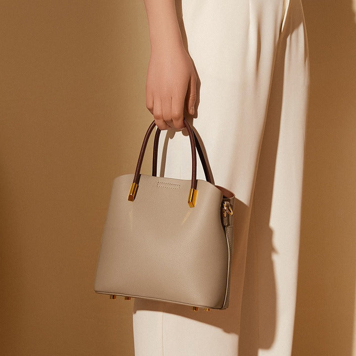 Emmerbag voor dames in generfd leer met dubbel handvat - Emilia