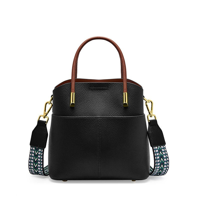 Emmerbag voor dames in generfd leer met dubbel handvat - Emilia