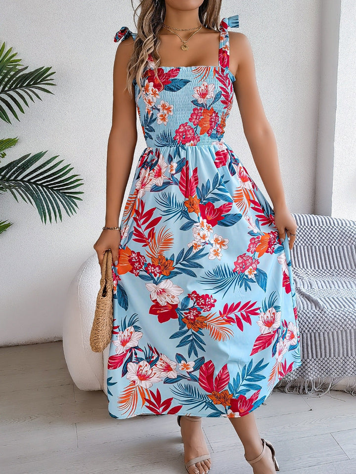 Lange tropische bloemenprint strapless damesjurk - model Kailani