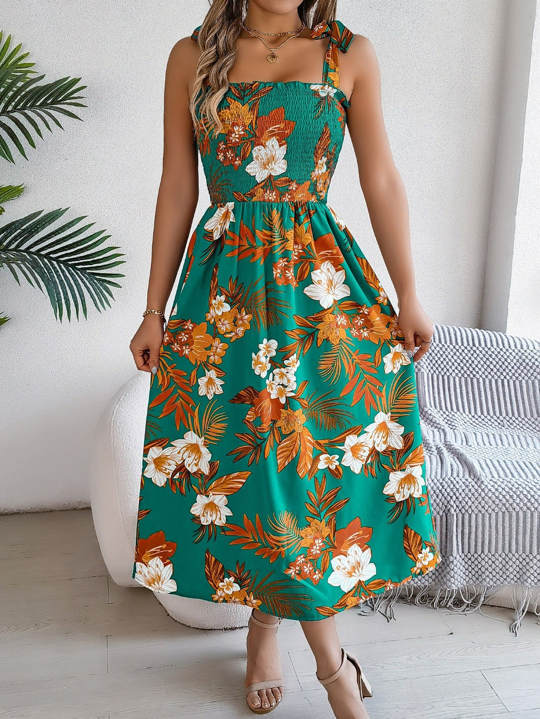 Lange tropische bloemenprint strapless damesjurk - model Kailani