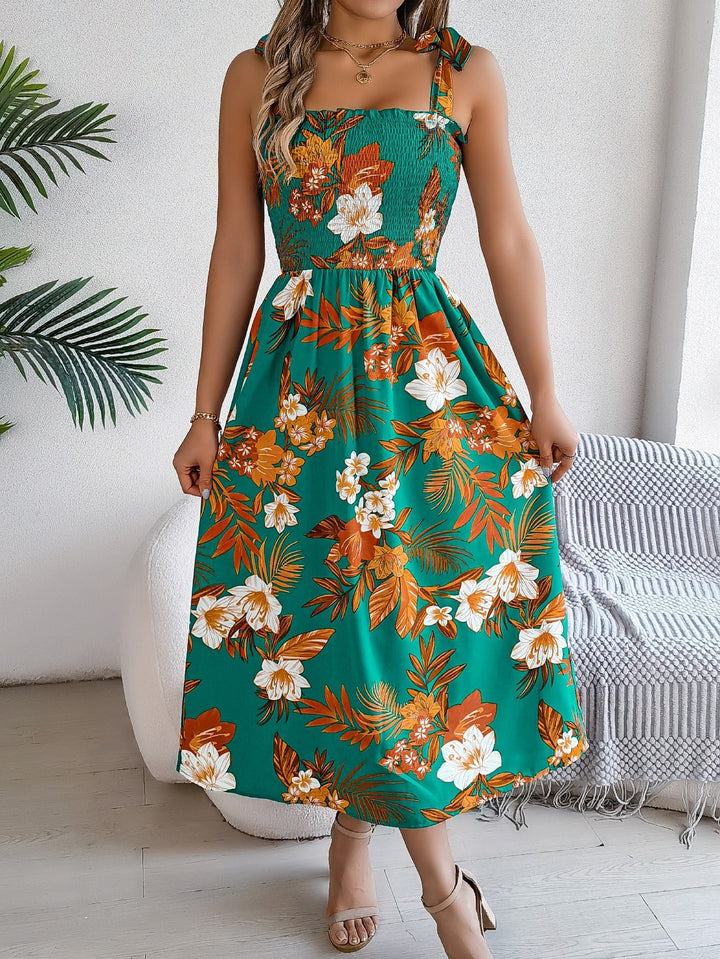 Lange tropische bloemenprint strapless damesjurk - model Kailani