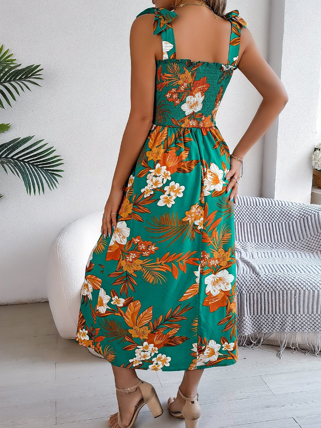 Lange tropische bloemenprint strapless damesjurk - model Kailani