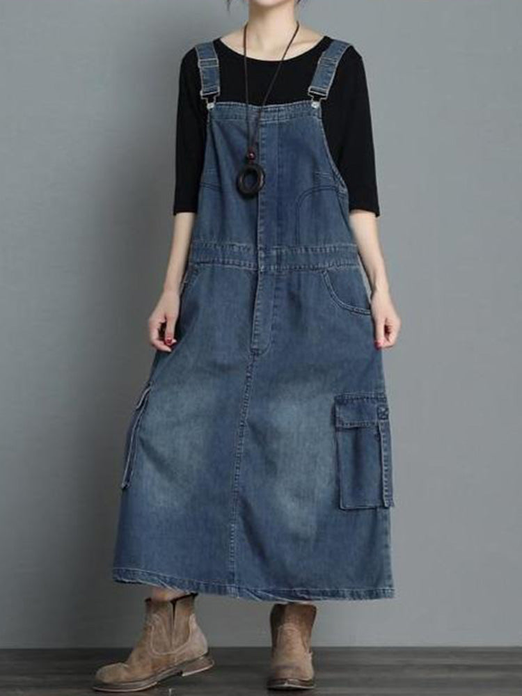 Denim tuinbroekjurk met losse pasvorm - Vici