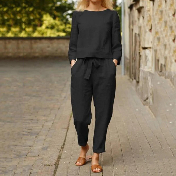 Valentina - Elegante katoenen linnen blouse en pantalonset