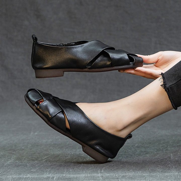 Vrouw platte schoenen met open teen zwart elegant - Nayra