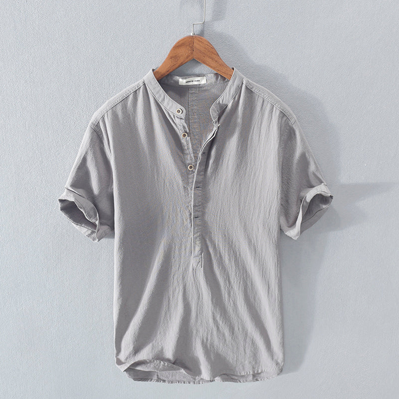 Herenhemd casual stijl katoen linnen hemelsblauw button down - Elias