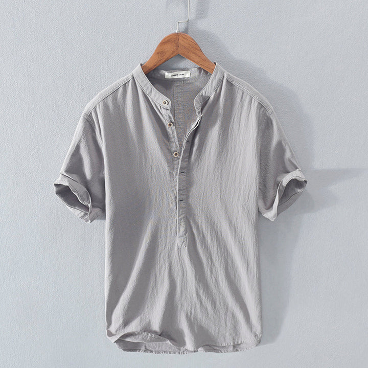 Herenhemd casual stijl katoen linnen hemelsblauw button down - Elias