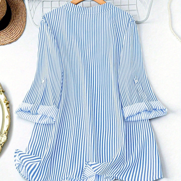 Damesblouse met verticale strepen, vloeiend model, oprolmouwen - Eloisa