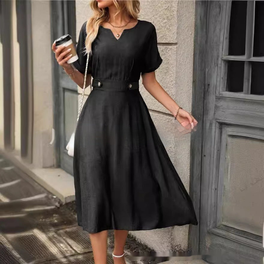 Dames midi-jurk met getailleerde pasvorm in vloeiende elegante stijl - Renata